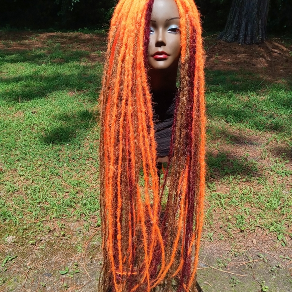 Set of long orange brown dreadlock extensions - Picture 7 of 8